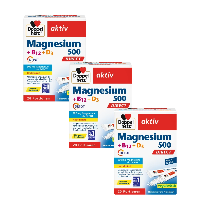 3x Doppelherz® aktiv Magnez 500 + wit. B12 + D3, 3x20 saszetek ZESTAW