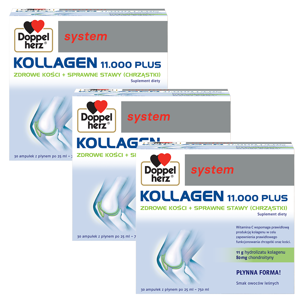 3x Doppelherz® system KOLLAGEN  11.000 PLUS, 3x30 ampułek ZESTAW
