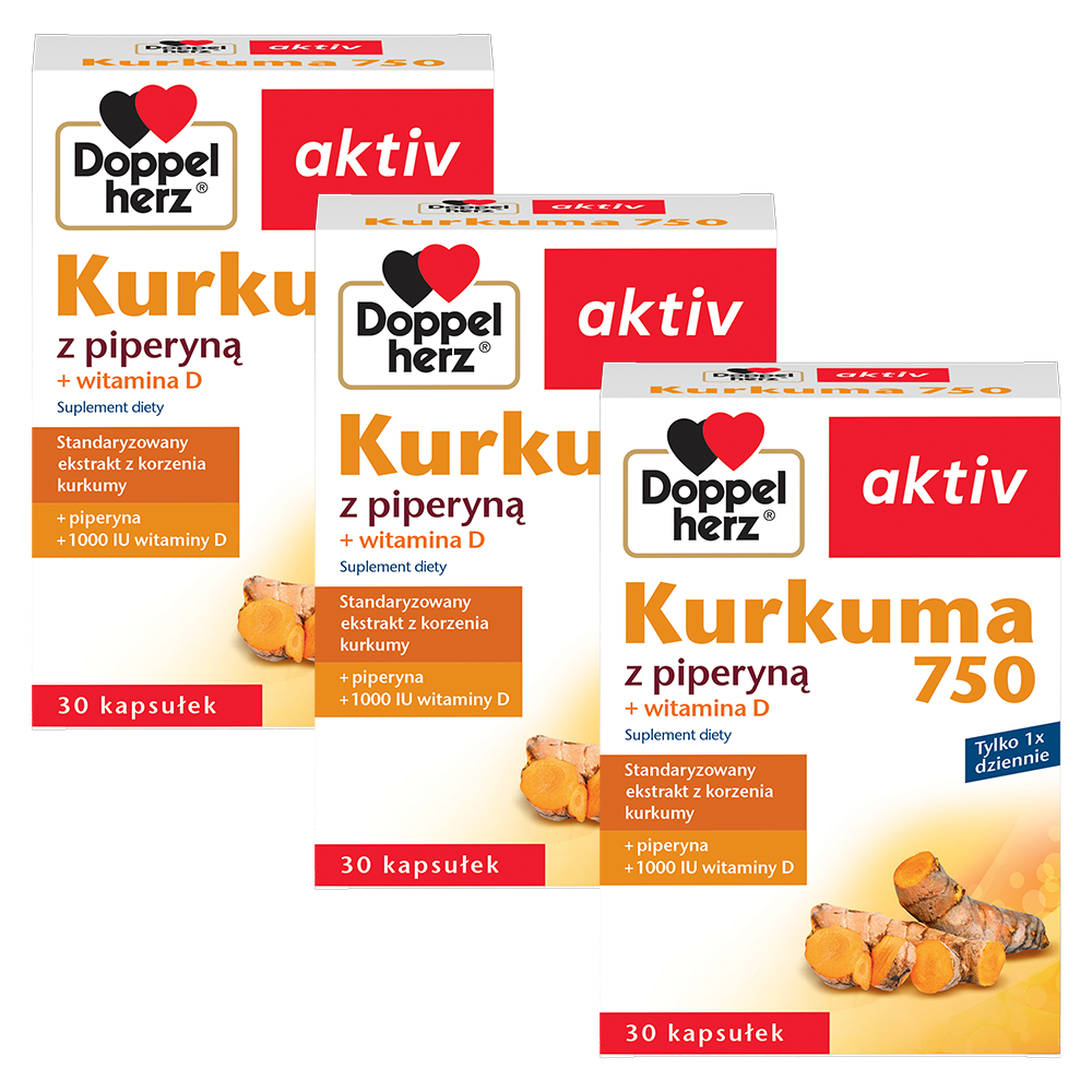 3x Doppelherz® aktiv Kurkuma 750, 3x30 kapsułek ZESTAW