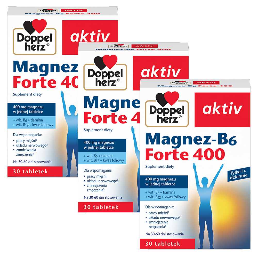 3x Doppelherz® aktiv Magnez-B6 FORTE 400 3x30 tabletek ZESTAW