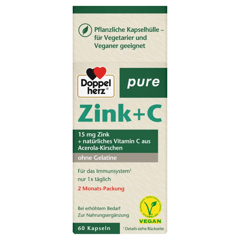 Doppelherz® pure Cynk z witaminą C, 60 kapsułek