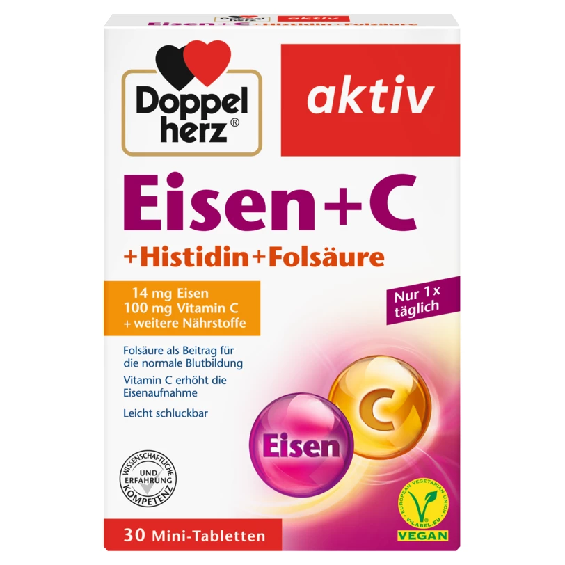 Doppelherz® aktiv Żelazo i witamina C z histydyną i kwasem foliowym, 30 tabletek