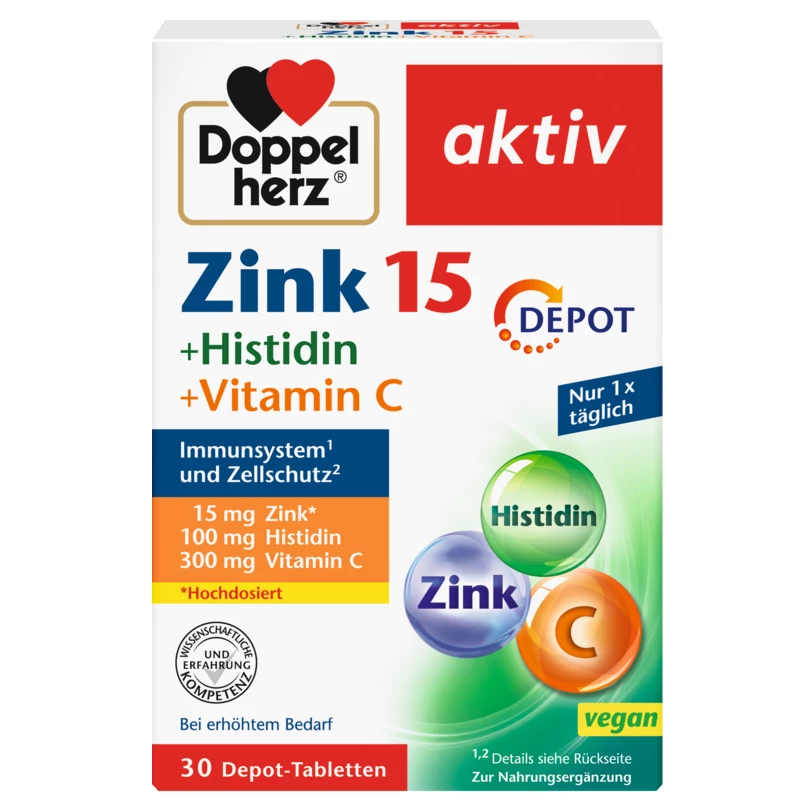 Doppelherz® aktiv Cynk 15 z histydyną i witaminą C, 30 tabletek