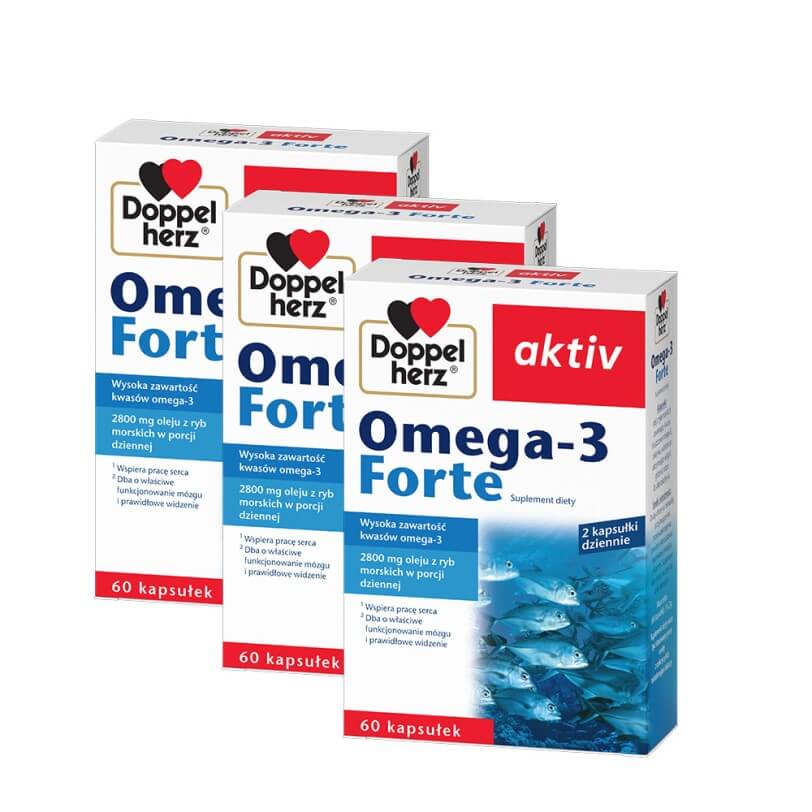 3x Doppelherz® aktiv Omega-3 FORTE,3x60 kapsułek ZESTAW