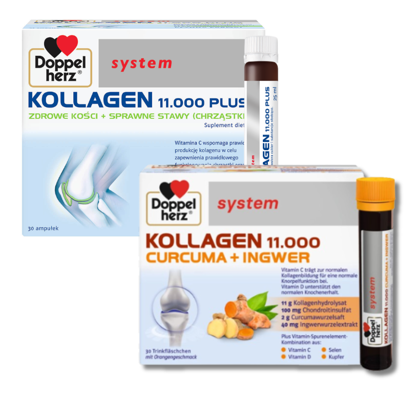 Doppelherz® system KOLLAGEN 11.000 PLUS + KOLLAGEN 11.000 KURKUMA + IMBIR, 2x30 ampułek po 25ml ZESTAW