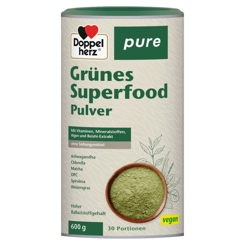 Doppelherz® pure Superfood – Matcha + Algi Chlorella, Spirulina + witaminy i składniki mineralne, 600g